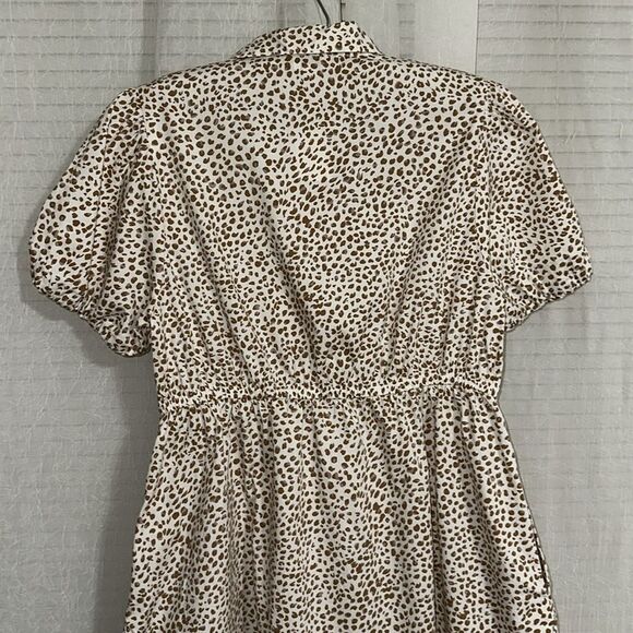 J.Crewβ12P Ivory Tan Brown Spotted Cotton Short Sleeve Shirt Dress - Picture 6 of 11